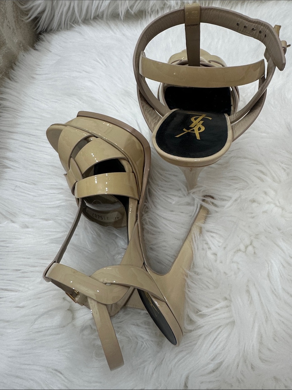 Yves Saint Laurent Beige Patent Leather Platform Heels - Picture 3 of 7